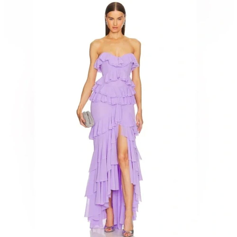 Michael Costello Lavender Ruffle Midi Dress
